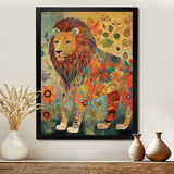 Flowerful Boho Lion Retro Illustration - Lion Living Room Wall Art
