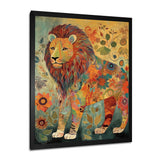 Flowerful Boho Lion Retro Illustration - Lion Living Room Wall Art