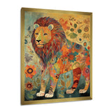 Flowerful Boho Lion Retro Illustration - Lion Living Room Wall Art