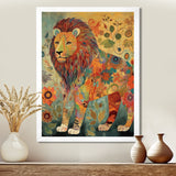 Flowerful Boho Lion Retro Illustration - Lion Living Room Wall Art