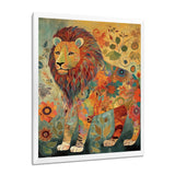 Flowerful Boho Lion Retro Illustration - Lion Living Room Wall Art