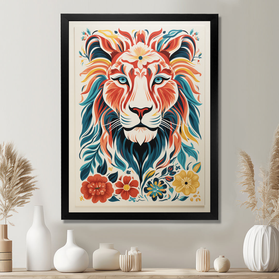 Multi-color LION GRAPHIC - Lion Bedroom Wall Art