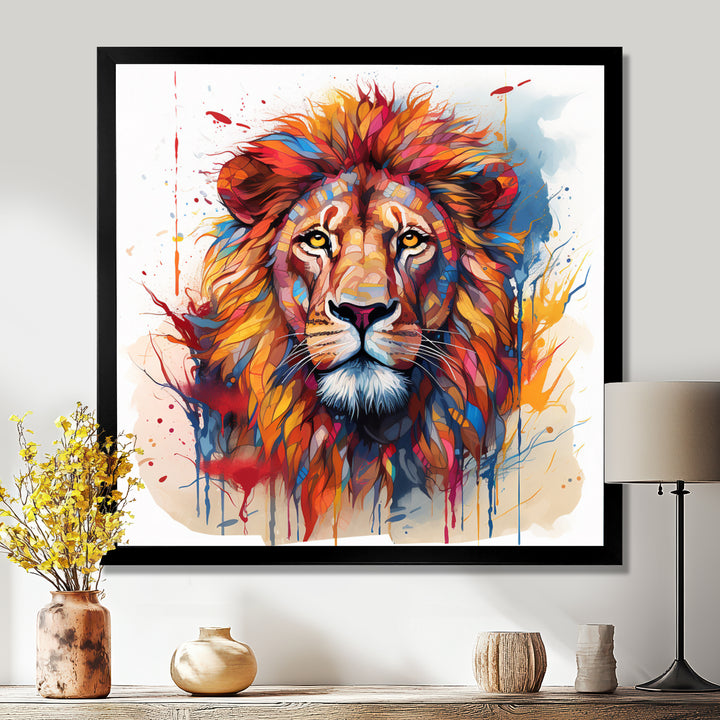 Colorful Lion On White - Lion Canvas Wall Art