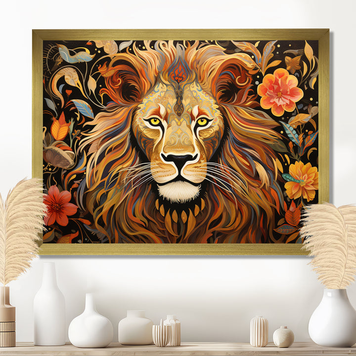 Gorgeous Lion Flower Boho Portrait - Lion Wall Decor