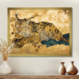 Smiling Lynx Asian Vintage Gold - Brown Leopard Wall Art