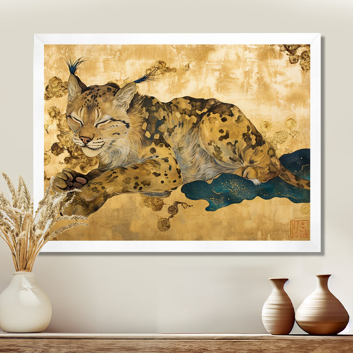 Smiling Lynx Asian Vintage Gold - Brown Leopard Wall Art