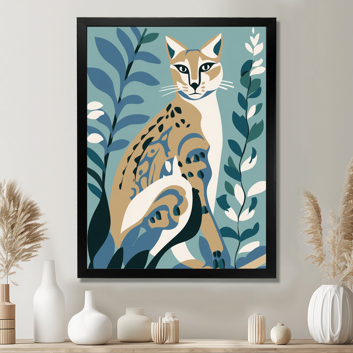 Lynx Portrait Faded Retro Blue Illustration - Brown Cat Wall Art