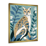 Lynx Portrait Faded Retro Blue Illustration - Brown Cat Wall Art