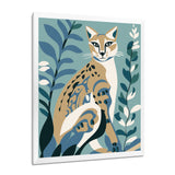 Lynx Portrait Faded Retro Blue Illustration - Brown Cat Wall Art
