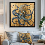 Blue Octopus Asian Vintage Gold - Octopus Large Canvas Wall Art