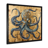 Blue Octopus Asian Vintage Gold - Octopus Large Canvas Wall Art