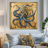 Blue Octopus Asian Vintage Gold - Octopus Large Canvas Wall Art