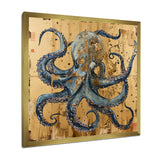 Blue Octopus Asian Vintage Gold - Octopus Large Canvas Wall Art