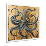 Blue Octopus Asian Vintage Gold - Octopus Large Canvas Wall Art