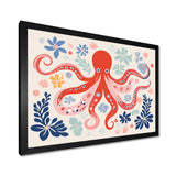 Deep Ocean Red Octopus Retro Illustration - Octopus Bedroom Wall Art