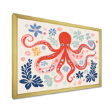 Deep Ocean Red Octopus Retro Illustration - Octopus Bedroom Wall Art