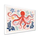 Deep Ocean Red Octopus Retro Illustration - Octopus Bedroom Wall Art