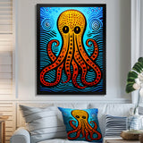 Orange Deep Sea Octopus Retro Abstract - Octopus Canvas Wall Art