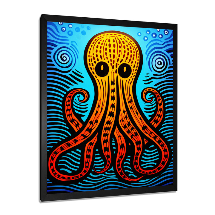 Orange Deep Sea Octopus Retro Abstract - Octopus Canvas Wall Art
