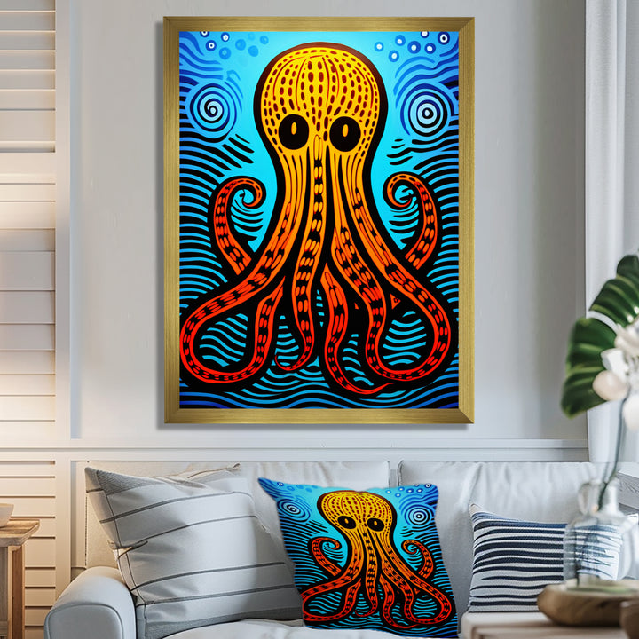 Orange Deep Sea Octopus Retro Abstract - Octopus Canvas Wall Art