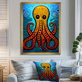 Orange Deep Sea Octopus Retro Abstract - Octopus Canvas Wall Art