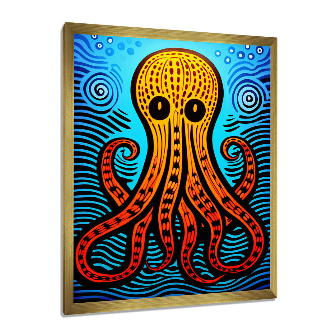 Orange Deep Sea Octopus Retro Abstract - Octopus Canvas Wall Art