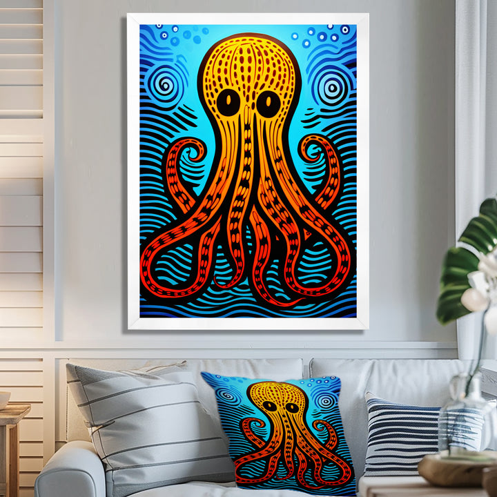 Orange Deep Sea Octopus Retro Abstract - Octopus Canvas Wall Art