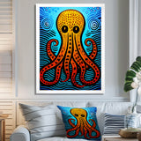 Orange Deep Sea Octopus Retro Abstract - Octopus Canvas Wall Art