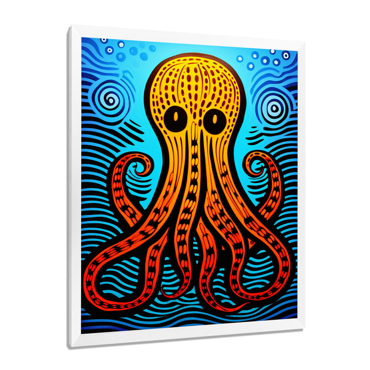 Orange Deep Sea Octopus Retro Abstract - Octopus Canvas Wall Art