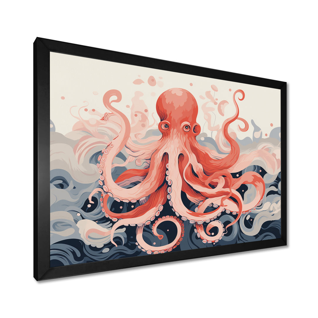 Octopus Queen On The Waves Retro Illustration - Octopus Wall Decor