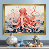 Octopus Queen On The Waves Retro Illustration - Octopus Wall Decor