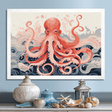 Octopus Queen On The Waves Retro Illustration - Octopus Wall Decor