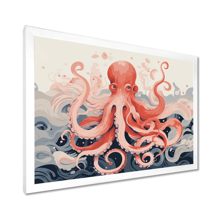 Octopus Queen On The Waves Retro Illustration - Octopus Wall Decor