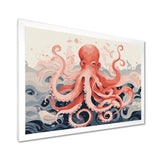 Octopus Queen On The Waves Retro Illustration - Octopus Wall Decor