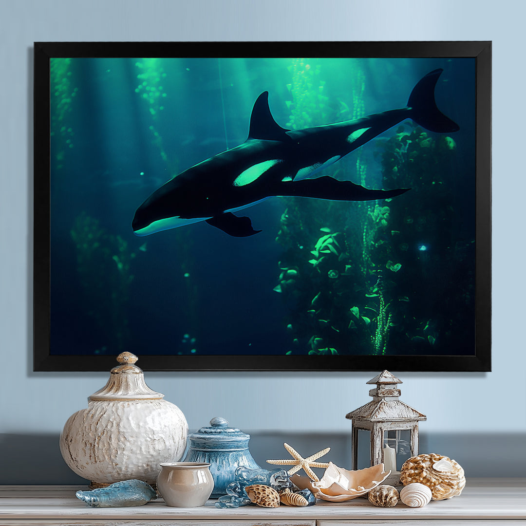 Deep Ocean Orka God Rays - Black Coastal Animal Wall Art