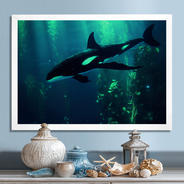 Deep Ocean Orka God Rays - Black Coastal Animal Wall Art