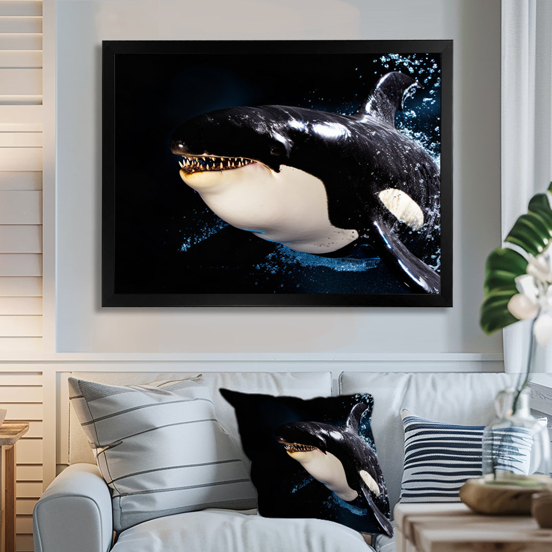 Smiling Deep Sea Orka - Coastal Animal Large Canvas Wall Art