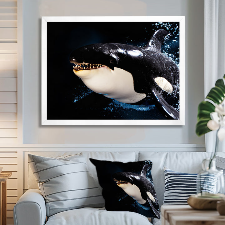Smiling Deep Sea Orka - Coastal Animal Large Canvas Wall Art