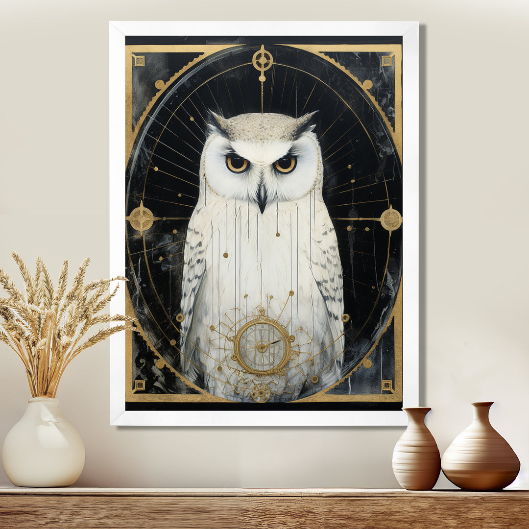 White Owl Wisdom Retro Glam Collage - Owl Living Room Wall Art