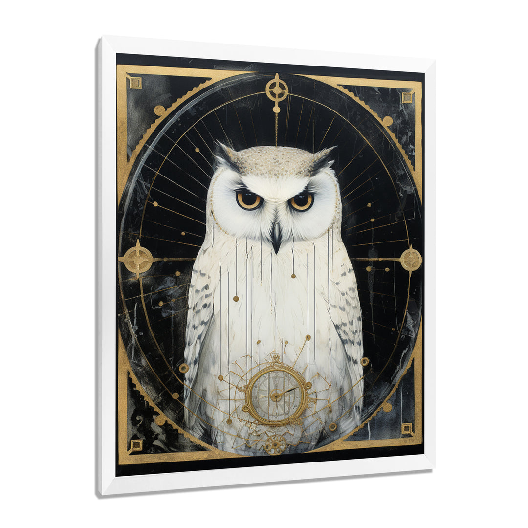 White Owl Wisdom Retro Glam Collage - Owl Living Room Wall Art