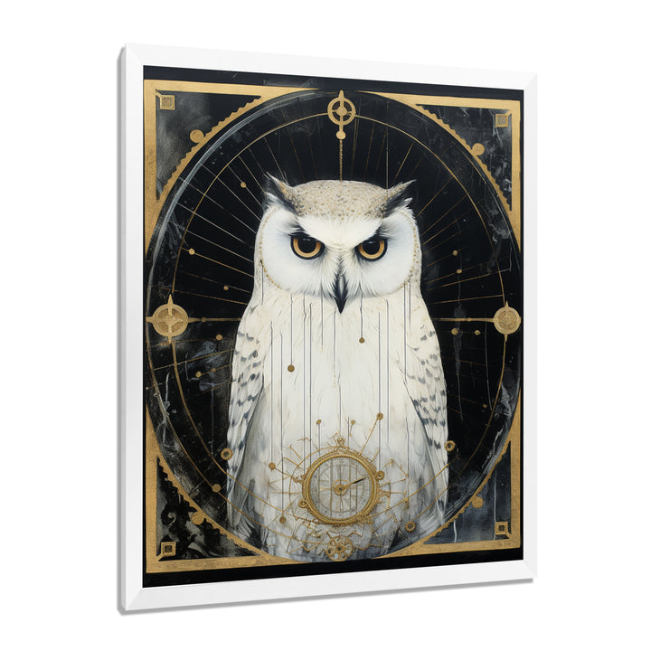 White Owl Wisdom Retro Glam Collage - Owl Living Room Wall Art