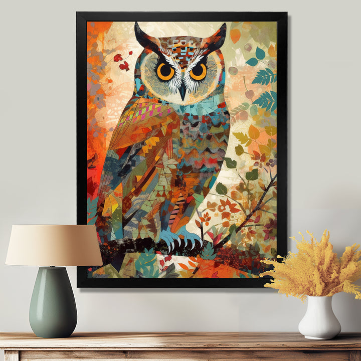 Colorful Boho Owl Retro Illustration - Owl Canvas Wall Art