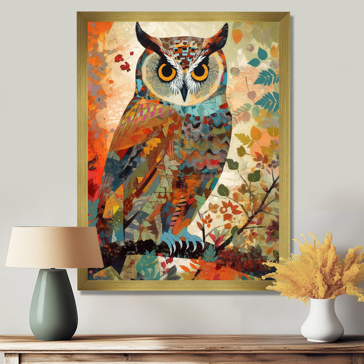 Colorful Boho Owl Retro Illustration - Owl Canvas Wall Art