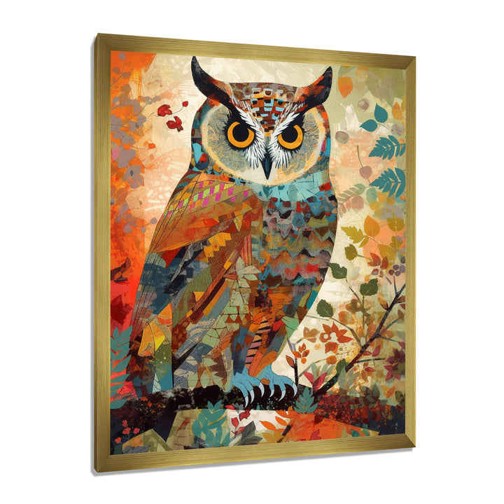 Colorful Boho Owl Retro Illustration - Owl Canvas Wall Art