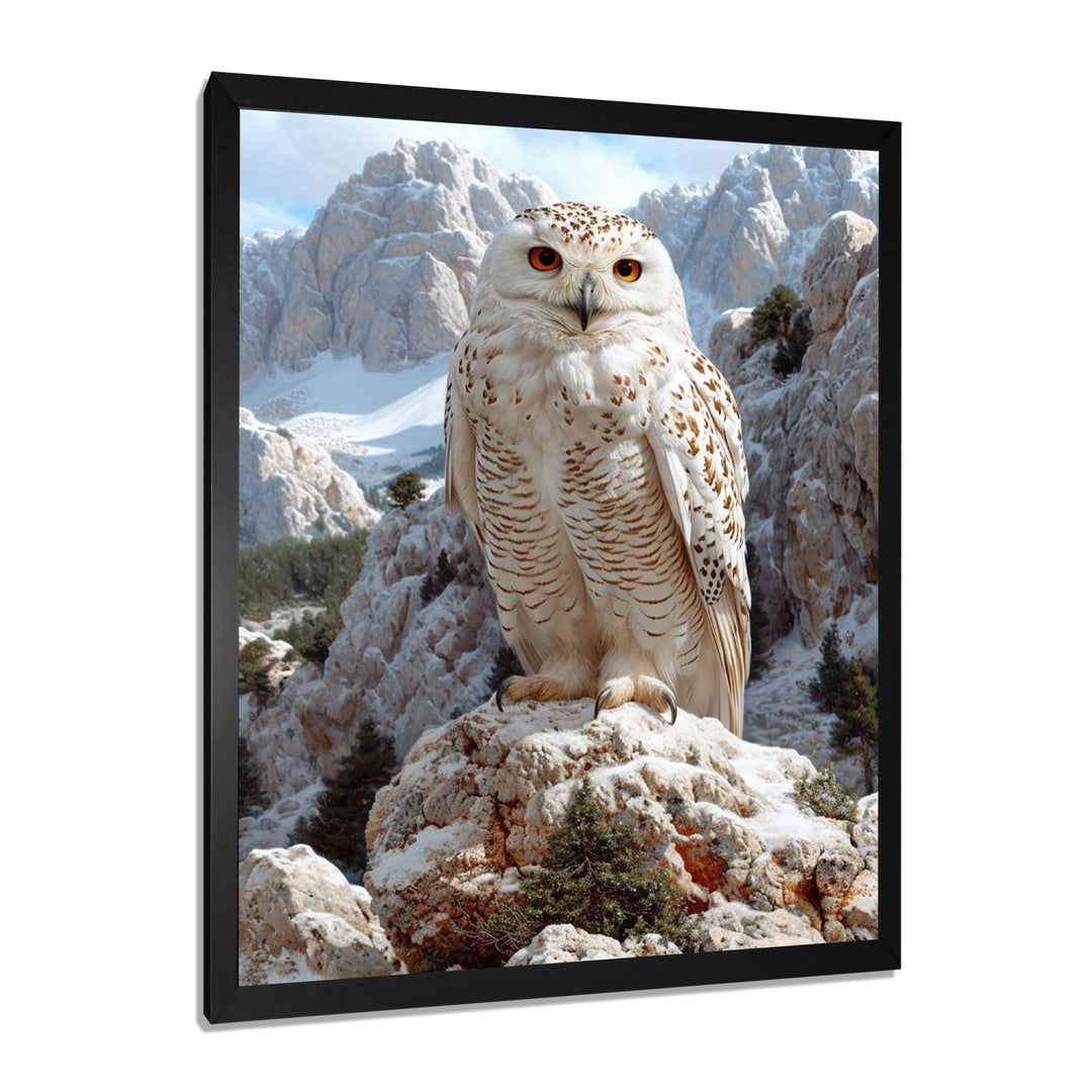 Majestic White Snow Owl In The Mountains - Owl Wall Art Prints