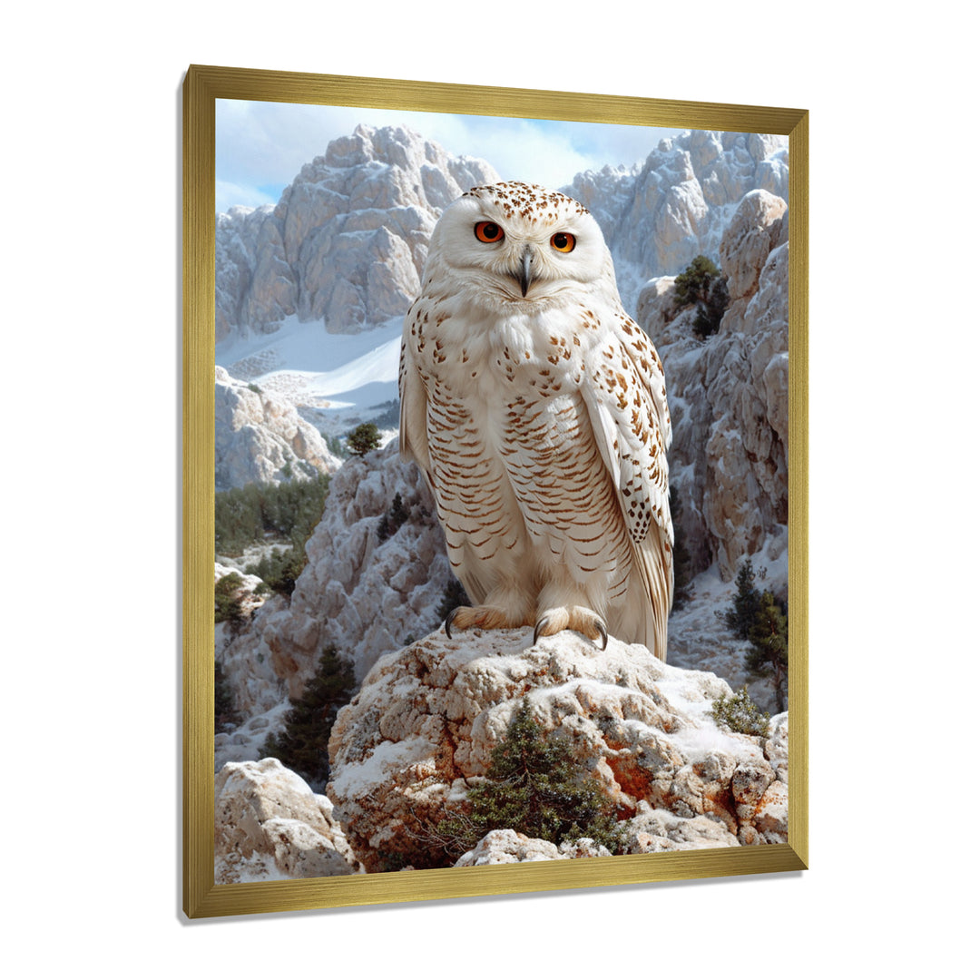 Majestic White Snow Owl In The Mountains - Owl Wall Art Prints