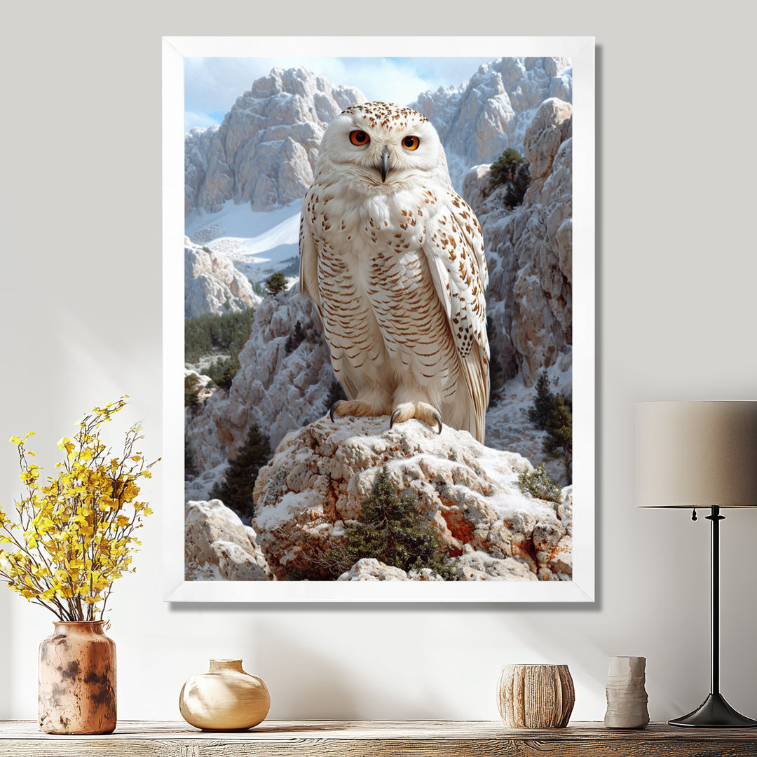 Majestic White Snow Owl In The Mountains - Owl Wall Art Prints