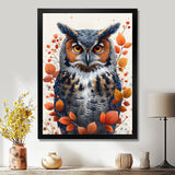 Nobel Owl Red Autumn Leaves - Owl Framed Canvas Art