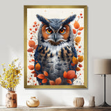 Nobel Owl Red Autumn Leaves - Owl Framed Canvas Art