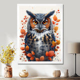 Nobel Owl Red Autumn Leaves - Owl Framed Canvas Art